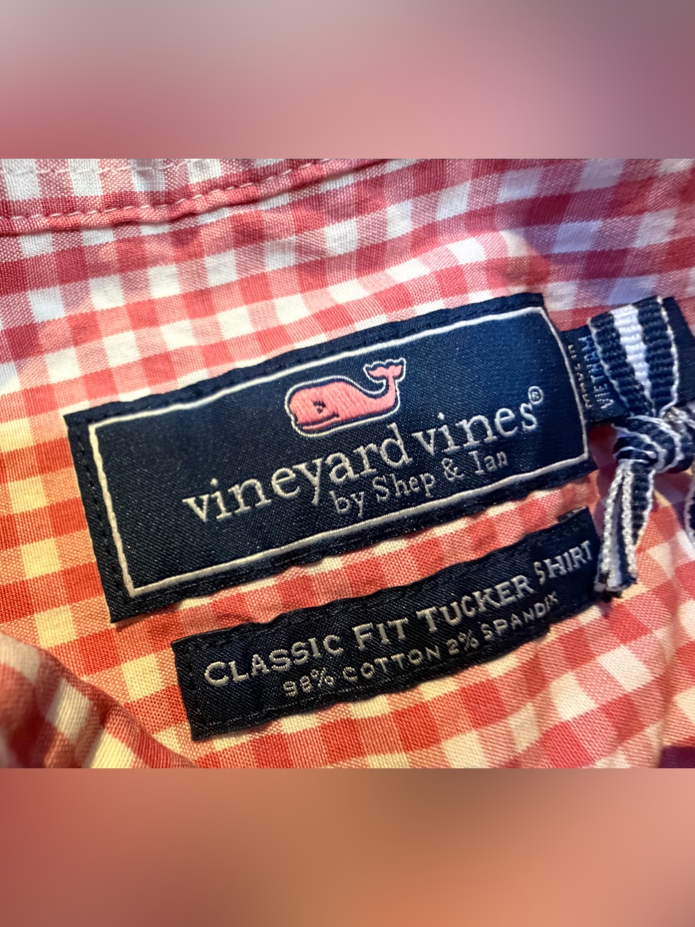 Vineyard Vines Pink Gingham Button-Down Dress Shirt - Picture 3 of 8